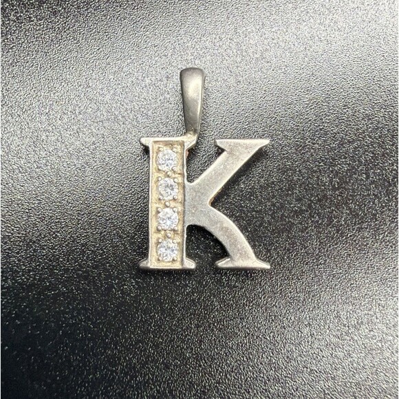 Vintage Sterling Silver Letter K Initial Pendant CZ Stones Hallmark 925 - Picture 4 of 12